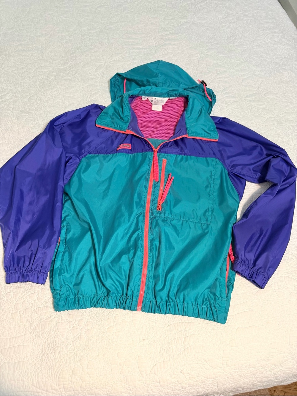 AWESOME Vintage Columbia Colorblock Rain Jacket men’s Small Coat Bright 80s